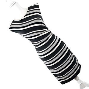 ANN TAYLOR LOFT! BLACK, WHITE, GRAY DIAGONAL STRIPE STRETCH T-SHIRT DRESS! SZ XS
